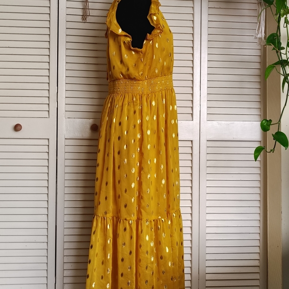 Lulus Yellow Sleeveless Dress with Gold Polka Dots - Picture 4 of 14